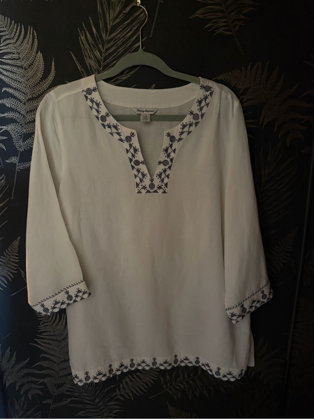 White Embroidered V-Neck Tunic Top by Tommy Bahama!